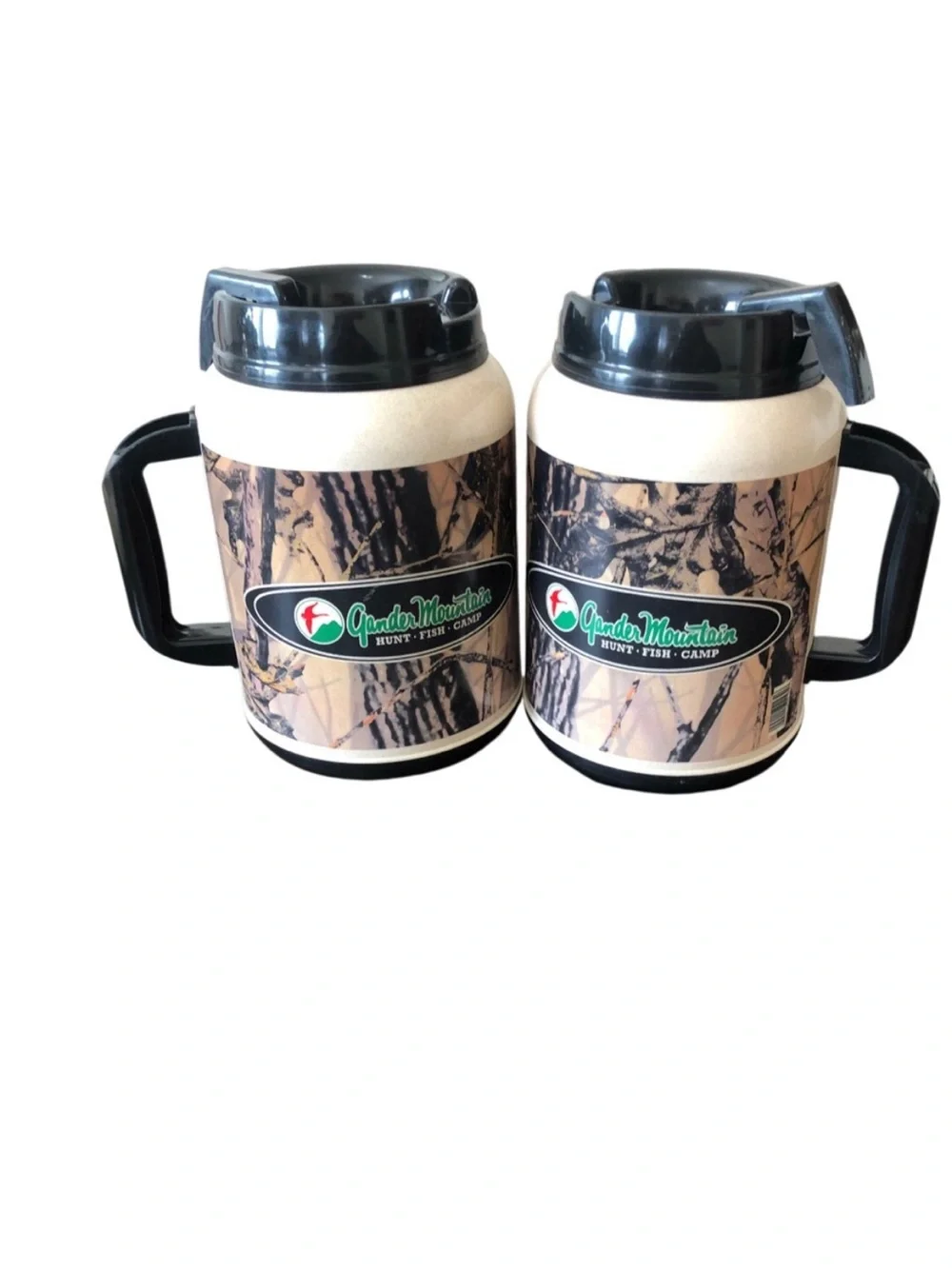Gander Mountain Vntge Hunt Fish Collectible Camp 64oz Camo Mug Lid outdoors EUC